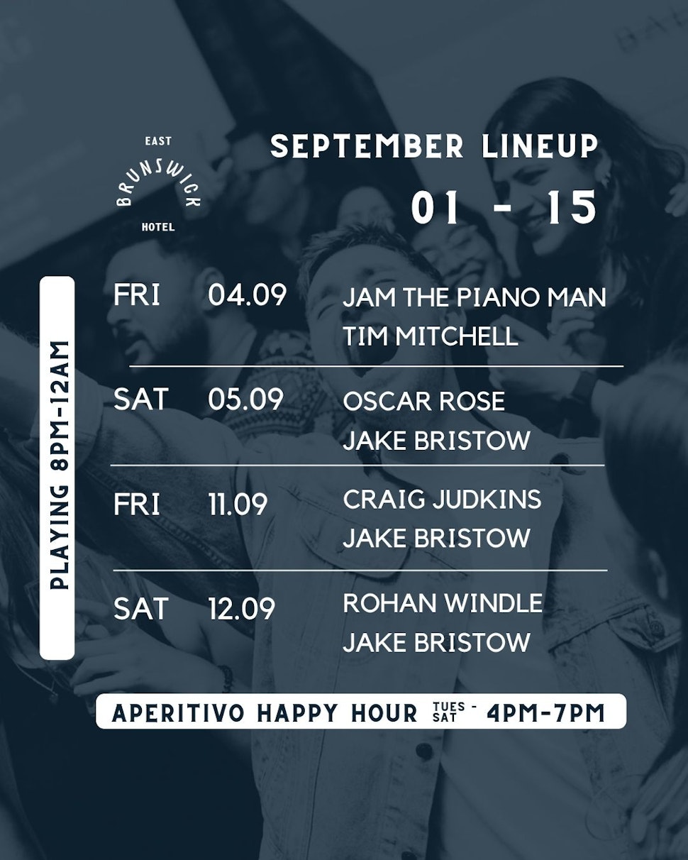September Piano Bar Lineup dates 1 to 15